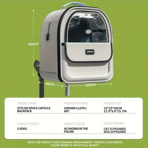 Sac à Dos de Voyage Portable et Respirant pour Chat et Chien en Tissu Oxford avec Capsule Transparente