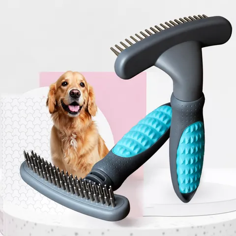 Pet Grooming Comb Stainless Steel Double-Row Dog Cat Deshedding Brush Hair Removal Tool For Long Haired Pets Daily Care Massage Comb