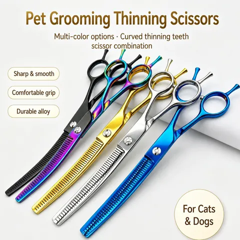 Ciseaux de Toilettage Professionnels en Acier Inoxydable pour Animaux Ciseaux à Effiler Courbés pour Chiens Outil de Coupe de Poils