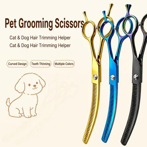 Ciseaux de Toilettage Professionnels en Acier Inoxydable pour Animaux Ciseaux à Effiler Courbés pour Chiens Outil de Coupe de Poils
