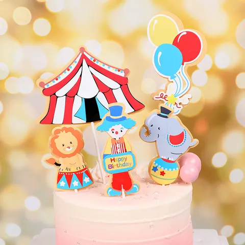 Circusclown Happy Birthday Taarttopper Papier Decoratie Leeuw Olifant Tent Dierenthema Feestartikelen Voor Verjaardag Kinderen