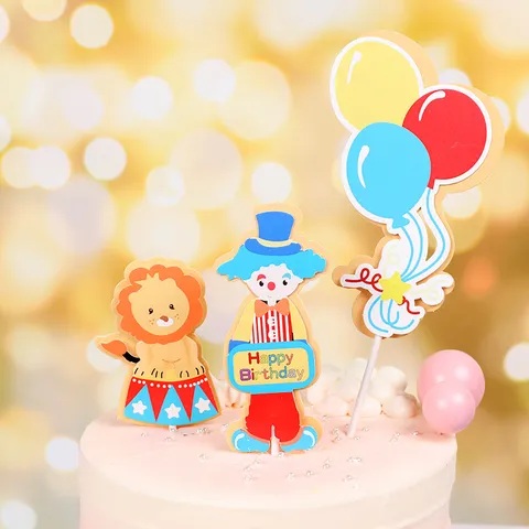 Circusclown Happy Birthday Taarttopper Papier Decoratie Leeuw Olifant Tent Dierenthema Feestartikelen Voor Verjaardag Kinderen