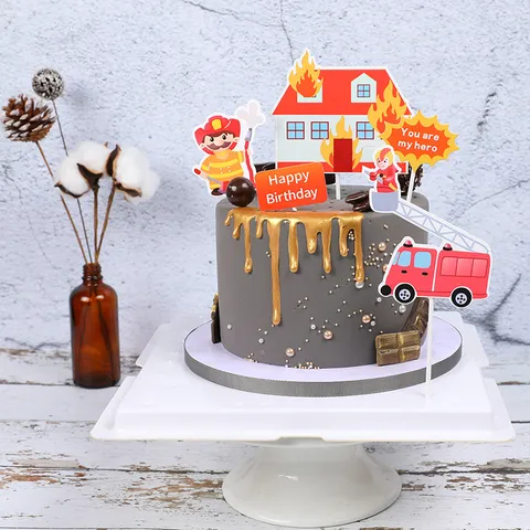 Brandweerman Brandweerwagen Thema Taarttopper Decoraties Voor Jongens Verjaardagsfeestje Helden Thema Papier DIY Decoratie Kit