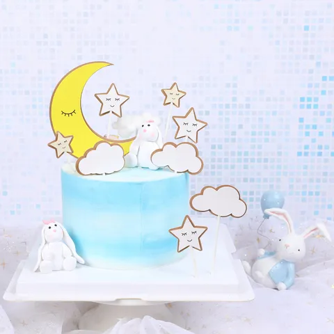 Moon Star Cloud Cake Topper Birthday Party Decoration Paper Cake Inserts For Kids Baby Shower Baking Decorating Supplies