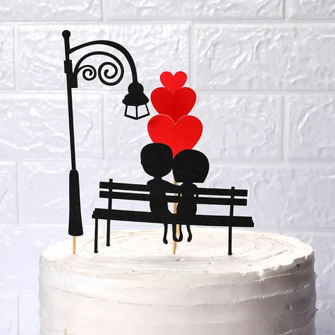 Romantisch Kussend Koppel Hart Taarttopper Set Papier Silhouet Voor Valentijnsdag Bruiloft Verjaardag Feest Taart Decoratie