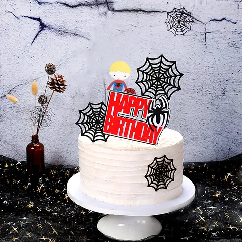 Spin Spinnenweb Taarttopper Halloween Verjaardag Feest Decoraties Hol Papier Taart Inzet Kaart Kinderen Superheld Thema