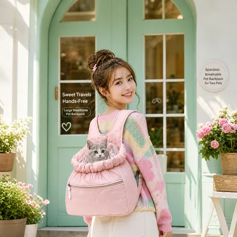 Sac à Dos pour Animal de Compagnie à Pois Respirant pour Petits Chats Chiens Sac de Voyage Portable