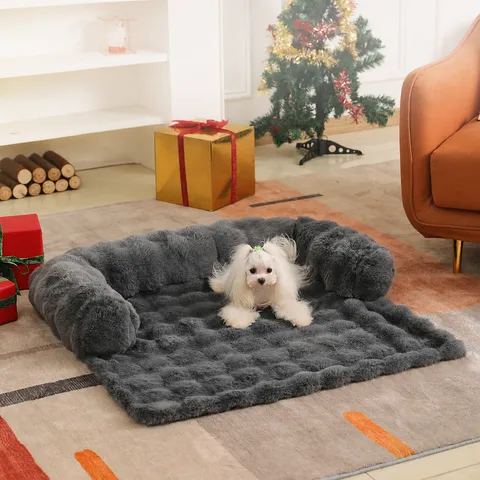 Winter Warm Plush Pet Sofa Bed Washable Anti-Slip Cat Dog Sleep Mat Deep Gray Flannel PP Cotton Thickened Pet Bed