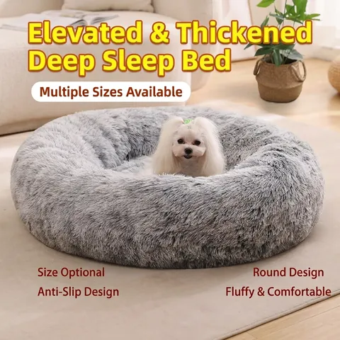 Lit pour Animal en Peluche PV Chaud et Épaissi Rond Coussin Doux pour Chien et Chat Hiver Nid de Sommeil Confortable Articles pour Animaux