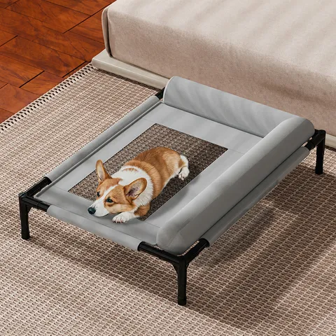 Lit Surélevé pour Chien en Maille Respirante Lit pour Animal de Compagnie Refroidissement Sol Résistant à l'Humidité pour Chiens Chats