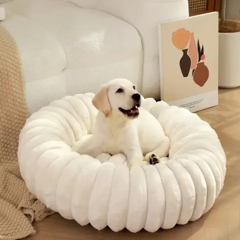 Lit Rond pour Chien en Peluche de Lapin Chaud d'Hiver Extra Grand Épaissi Anti Dérapant Tapis de Sommeil pour Chats et Chiens