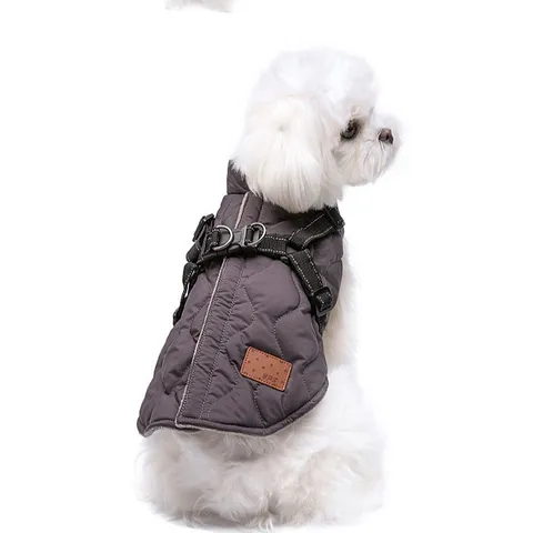 Gilet d'Hiver pour Chien en Coton Épais Manteau Chaud avec Harnais Intégré Vêtement Matelassé pour Petit Chien
