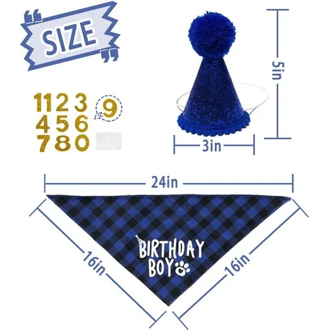 Ensemble de Costume de Fête d'Anniversaire pour Chien et Chat Chapeau Bandana Nœud Papillon Décoration de Fête