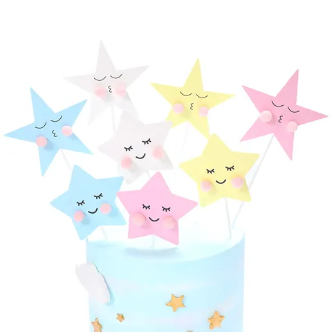 Macaron Ster Wolk Taart Topper Schattig Smiley Gezicht Cupcake Picks Voor Verjaardagsfeestje Bakkerij Decoratie Kinderen Feestartikelen