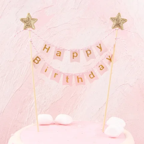 Glitter Vijfpuntige Ster Happy Birthday Taarttopper Papieren Banner Feestdecoratie Voor Verjaardag Bakken Taart Decor