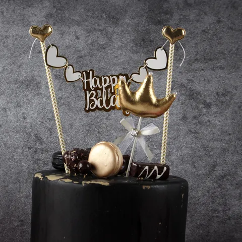 Hart Hartelijk Gefeliciteerd Taarttopper Banner Goud Glitter Letter Taart Vlag Decoratie Voor Verjaardagsfeest Dessert Benodigdheden