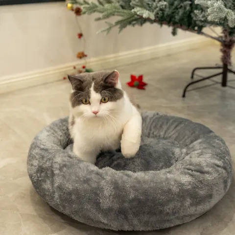 Lit pour Chat Chien Chaud Doux Peluche Rond Sommeil Profond Hiver Cosy Nid Tapis