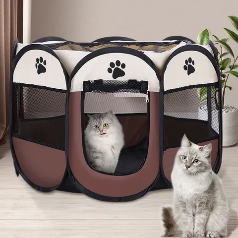 Tente pour Animaux Pliable en Tissu Oxford Maille Respirante Cage Octogonale Maison de Maternité Portable pour Chiot et Chat