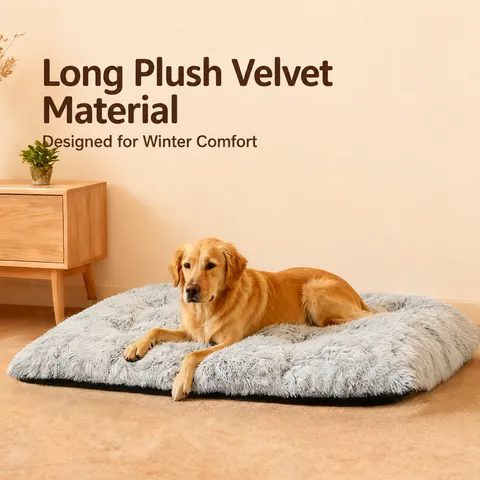 Tapis de Couchage pour Animal de Compagnie en Peluche Longue Épais Surdimensionné Lit Chien Doux Chaud Maison Chat Antidérapant Grand Tapis Chien Articles pour Animaux