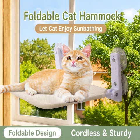 Hamac de Fenêtre Pliable pour Chat Perchoir de Bain de Soleil en Maille Respirante Ventouses Solides Lit de Repos pour Animal de Compagnie
