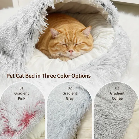 Lit pour Chat à Capuche Semi-Fermé Chaud Longue Peluche Maison pour Chat Mignonne Douce Grotte de Nidation pour Hiver Petits Chiens et Chats
