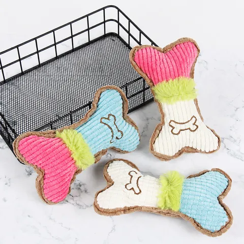 Jouet à Mâcher pour Animal Mignon Forme d'Os Jouet en Peluche pour Chien Jouet Sonore Interactif pour Chiot Petits Chiens Jeu Quotidien