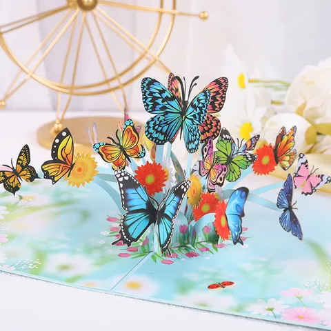 Creative 3D Butterfly Pop Up Greeting Card Handmade Paper Carving Flower Invitation Card With Envelope For Wedding Gift