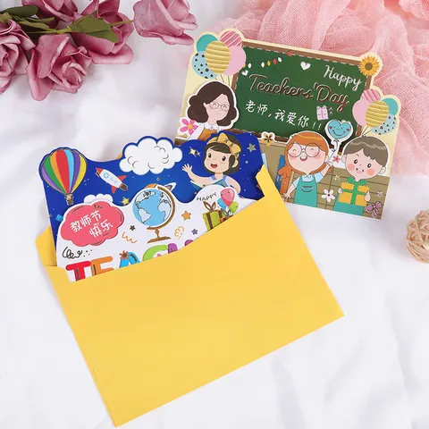 Carte de Vœux pour la Journée des Enseignants Minimaliste Créatif Cadeau de Graduation Carte de Bénédiction Avec Enveloppe Set Marquage à Chaud Papeterie