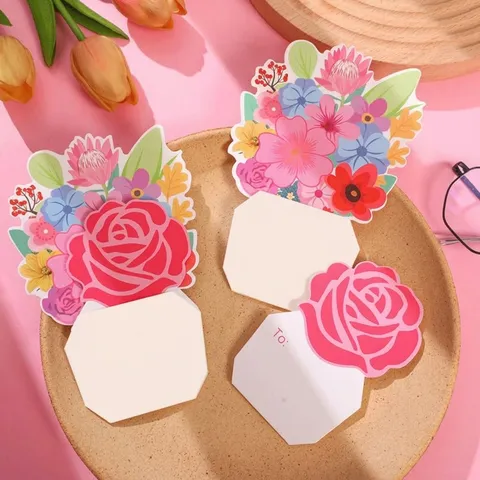 Creative 3D Stereo Flower Bouquet Greeting Card With Envelope For Mother's Teacher's Day Birthday Gift Paper Handmade Card