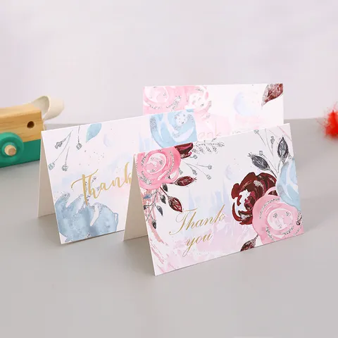 Watercolor Floral Thank You Greeting Cards Gold Hot Stamping Elegant Folded Message Cards For Wedding Birthday Party