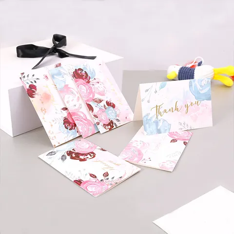 Watercolor Floral Thank You Greeting Cards Gold Hot Stamping Elegant Folded Message Cards For Wedding Birthday Party