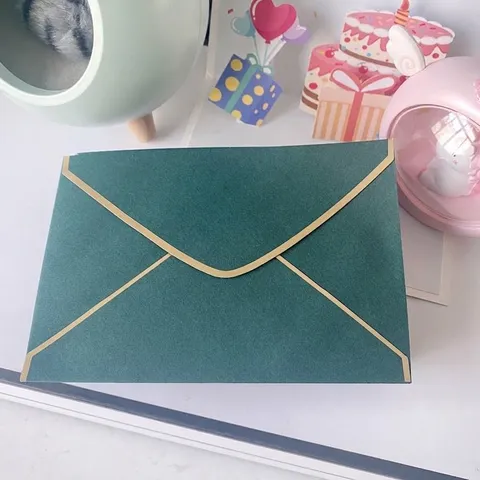 Western Dark Green Bronzing Envelope With Gold Border Pearlescent Paper Invitation Envelope For Wedding Business Greeting Cards