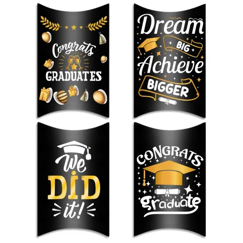 Cajas de Dulces de Almohada de Temporada de Graduación Bolsas de Regalo con Tema Congrats Grad para Embalaje de Regalos