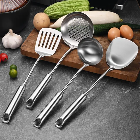 316 Stainless Steel Kitchen Utensils Set Heat Resistant Integrated Spatula Soup Ladle Skimmer Slotted Turner Long Handle