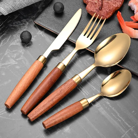 Retro 304 Edelstahl Besteck Sapele Holzgriff Spiegelpoliert Abendessen Messer Gabel Löffel Für Haus Küche Restaurant