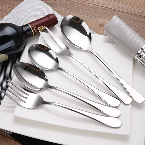 Stainless Steel Hotel Cutlery Set Mirror Polished Dinnerware Soup Spoon Service Fork Dessert Spoon Cream Knife For Restaurant