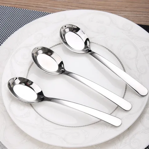 304 Stainless Steel Flat Bottom Spoon Long Handle Soup Spoon Minimalist Mirror Polished Dinner Spoon Home Kitchen Tableware