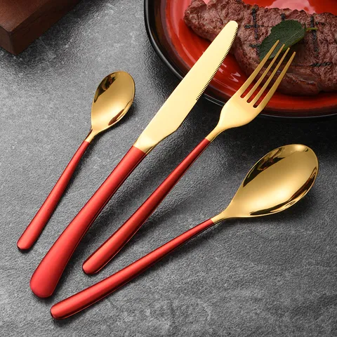 Modern Stainless Steel Cutlery Moonlight Gold Head Matte Color Handle Western Dinnerware Knife Fork Spoon Single Pieces Home Banquet Tableware