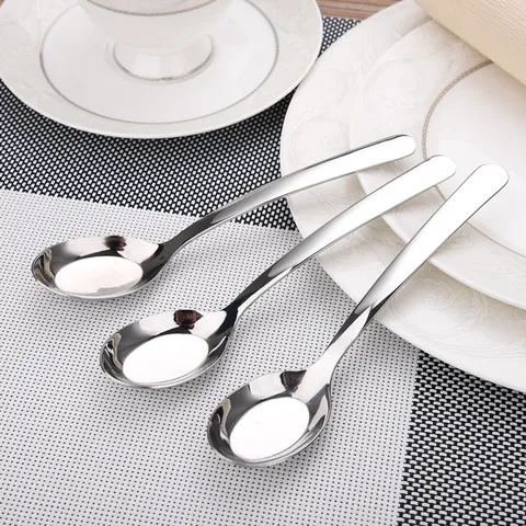 304 Stainless Steel Flat Bottom Spoon Long Handle Soup Spoon Minimalist Mirror Polished Dinner Spoon Home Kitchen Tableware