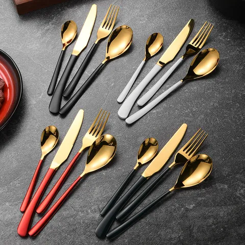 Modern Stainless Steel Cutlery Moonlight Gold Head Matte Color Handle Western Dinnerware Knife Fork Spoon Single Pieces Home Banquet Tableware