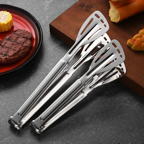 Pince Alimentaire Commerciale en Acier Inoxydable Pelle Creuse à Trois Lignes Buffet Pain Gâteau Dessert Clips Poli Miroir Steak Barbecue Pinces Ustensile de Cuisine