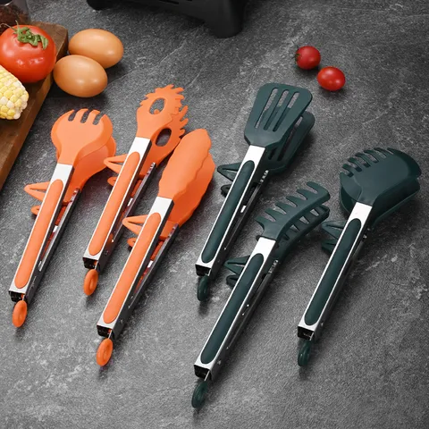 Standing Stainless Steel Food Tongs With Non-Slip Handle And PP Claws For Buffet Salad Barbecue Serving Heat Resistant Kitchen Tongs