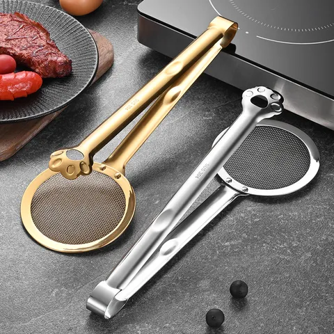 304 Stainless Steel 2-In-1 Frying Oil Strainer Tongs Bear Claw Shape Food Clip For Fried Chicken Cooking Kitchen Tool