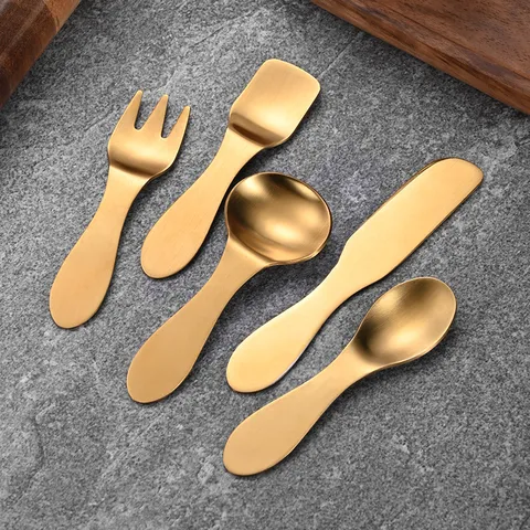 Mini 304 Stainless Steel Spoons And Forks For Kids Coffee Dessert Ice Cream Fruit Round Pointed Spoons Kitchen Tableware
