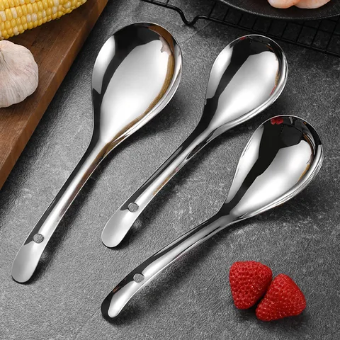 Cucchiaio da Servizio in Acciaio Inossidabile 304 Ispessito Lucidato a Specchio Cucchiaio di Riso per Buffet in Cucina