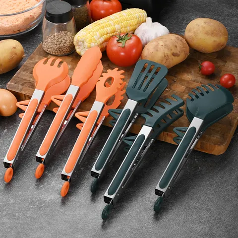 Standing Stainless Steel Food Tongs With Non-Slip Handle And PP Claws For Buffet Salad Barbecue Serving Heat Resistant Kitchen Tongs