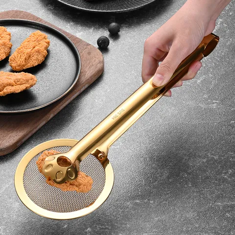 304 Stainless Steel 2-In-1 Frying Oil Strainer Tongs Bear Claw Shape Food Clip For Fried Chicken Cooking Kitchen Tool