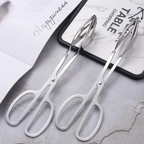 Stainless Steel Food Tongs Hollow Bread Steak Salad Tongs Scissor Style Buffets Kitchen Tongs For Serving Cooking Daily