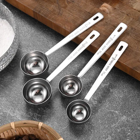 Cuillère à Mesurer en Acier Inoxydable 304 Épaissie Avec Trou de Suspension Cuillère à Café à Long Manche pour Farine Lait en Poudre Cuisine