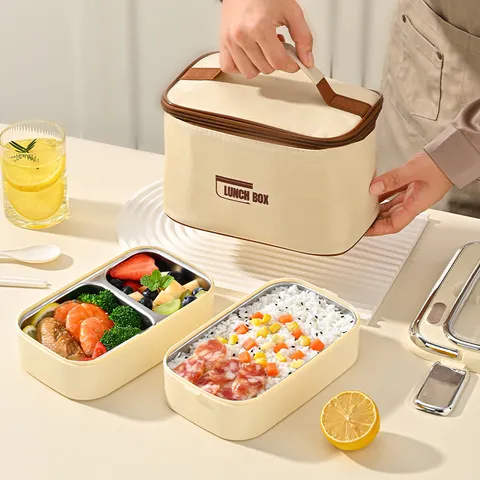 Fiambrera Térmica Capas Acero Inoxidable 304 Bento Box Portátil Con Bolsa Apto Para Microondas Contenedor Almuerzo Oficina